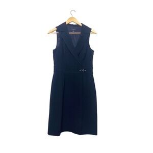 Tahari ASL Navy Blue‎ Sleeveless Notch Lapel Wrap Sheath Dress Size 8 Workwear